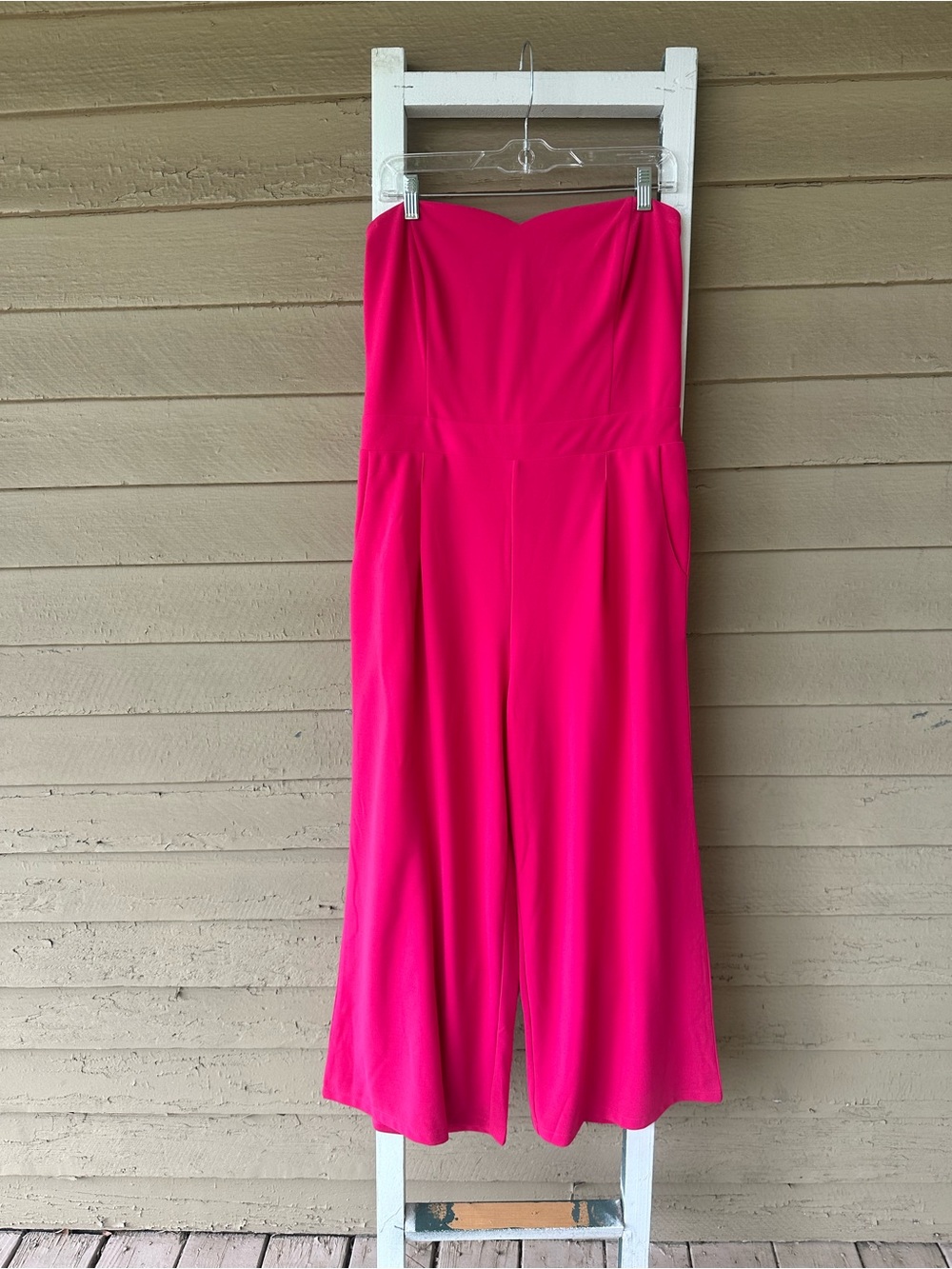 Lulu's Strapless Wide-Leg Jumpsuit in Hot Pink